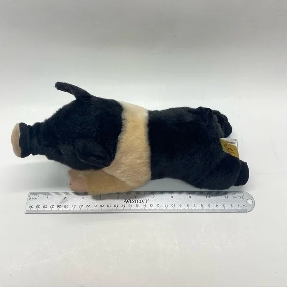 Aurora Miyoni Hampshire Pig Stuffed Animal Plush Black & Beige Life Like Toy - Picture 11 of 13